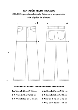 TABLA DE TALLES PANTALÓN DE GABARDINA CON SPANDEX
